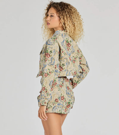 Falling For Floral Tapestry Cropped Jacket