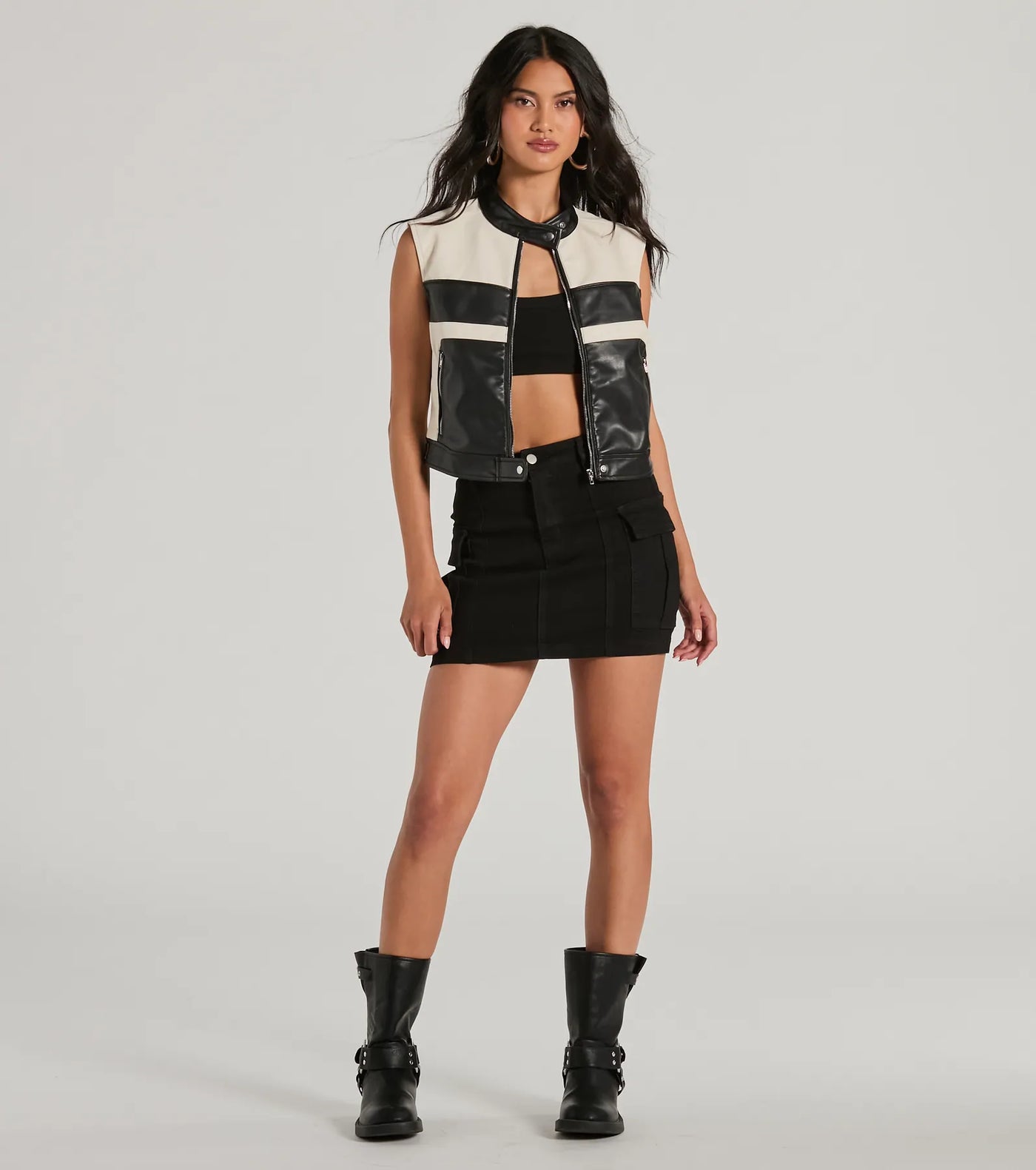 Meet The Crew Contrast Moto Faux Leather Vest