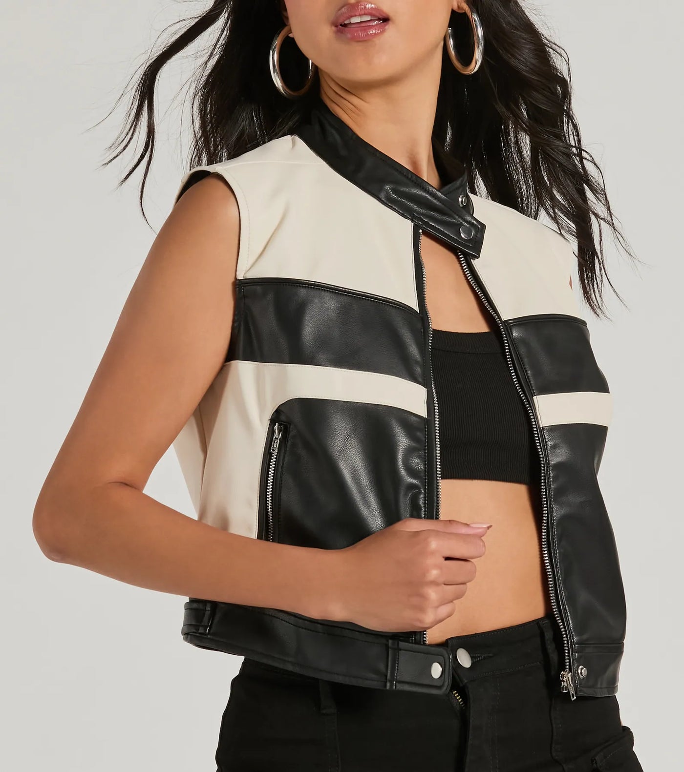 Meet The Crew Contrast Moto Faux Leather Vest