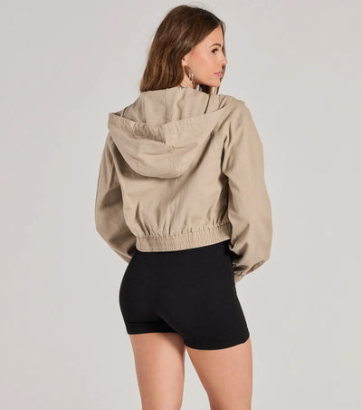 Chill Outing Crop Bomber Jacket With Hood