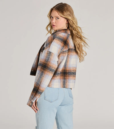 Cozy Cute Plaid Woven Cropped Shacket