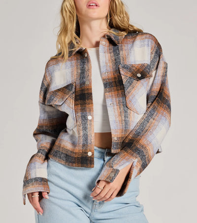 Cozy Cute Plaid Woven Cropped Shacket