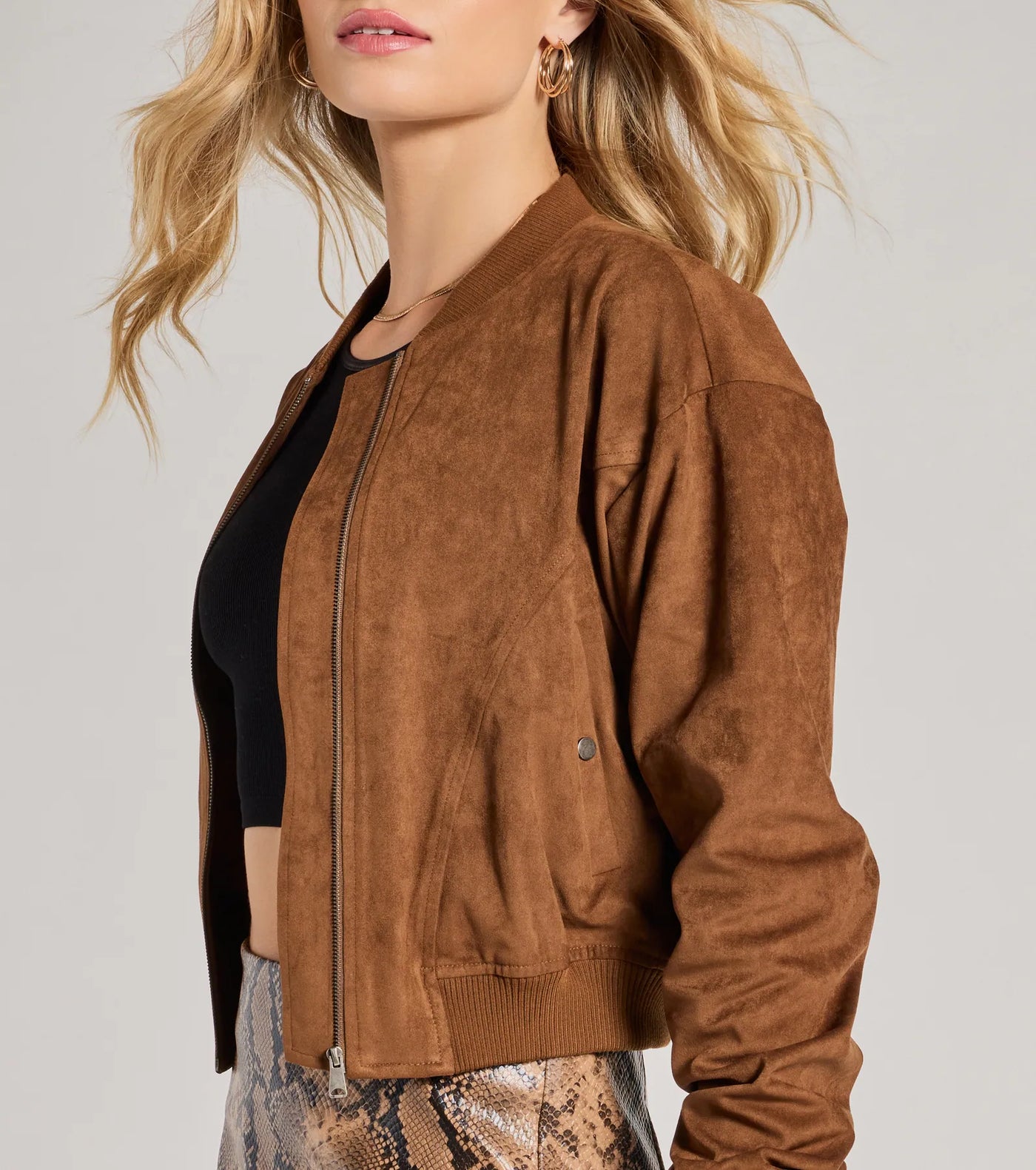 Effortlessly Chic Faux Suede Bomber Jacket