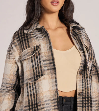 On-Point Plaid Faux Wool Shacket