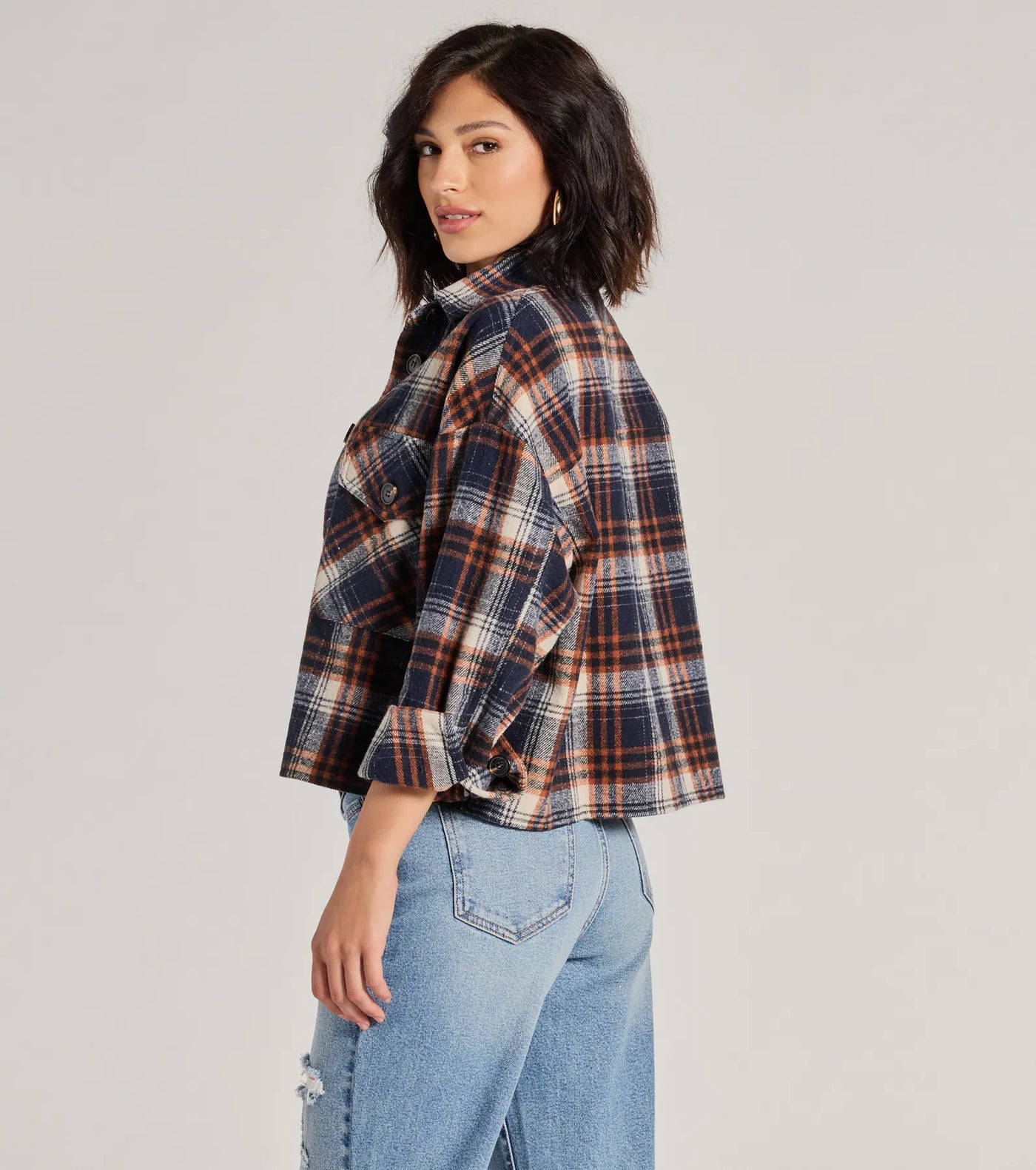 Basic Vibes Cropped Plaid Shacket