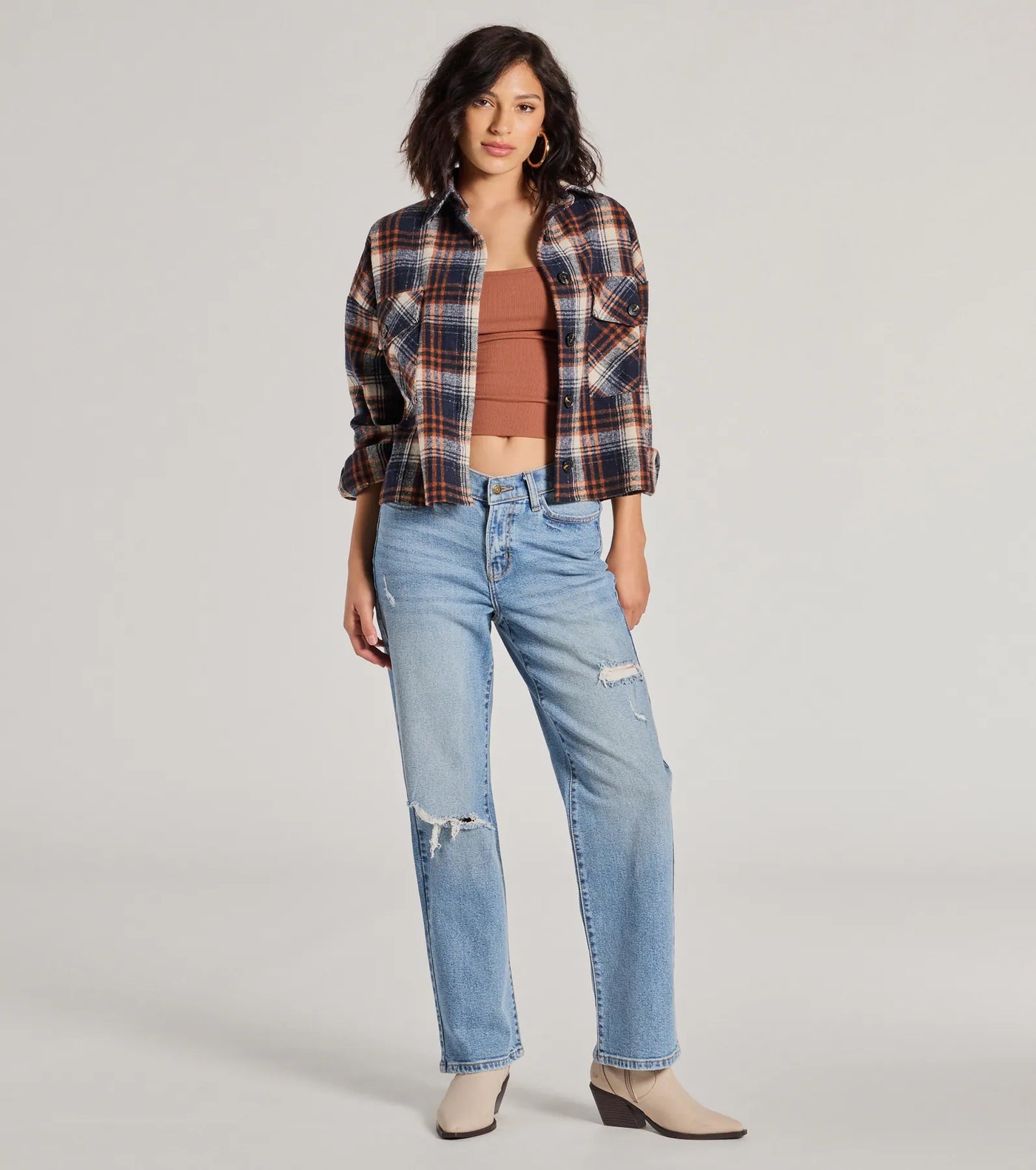 Basic Vibes Cropped Plaid Shacket