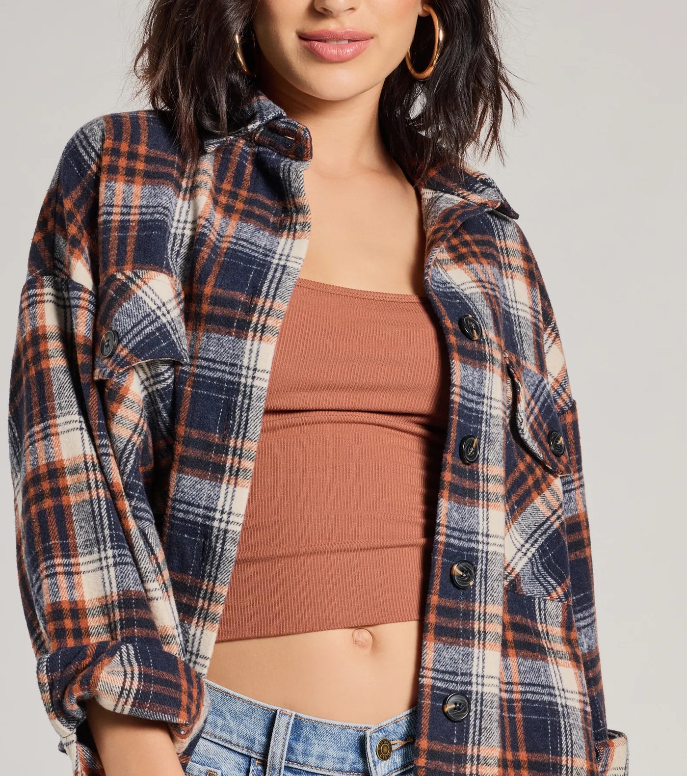 Basic Vibes Cropped Plaid Shacket