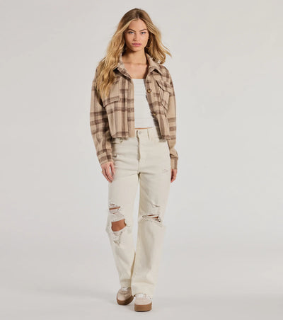 Perfectly Plaid Woven Oversized Cropped Shacket