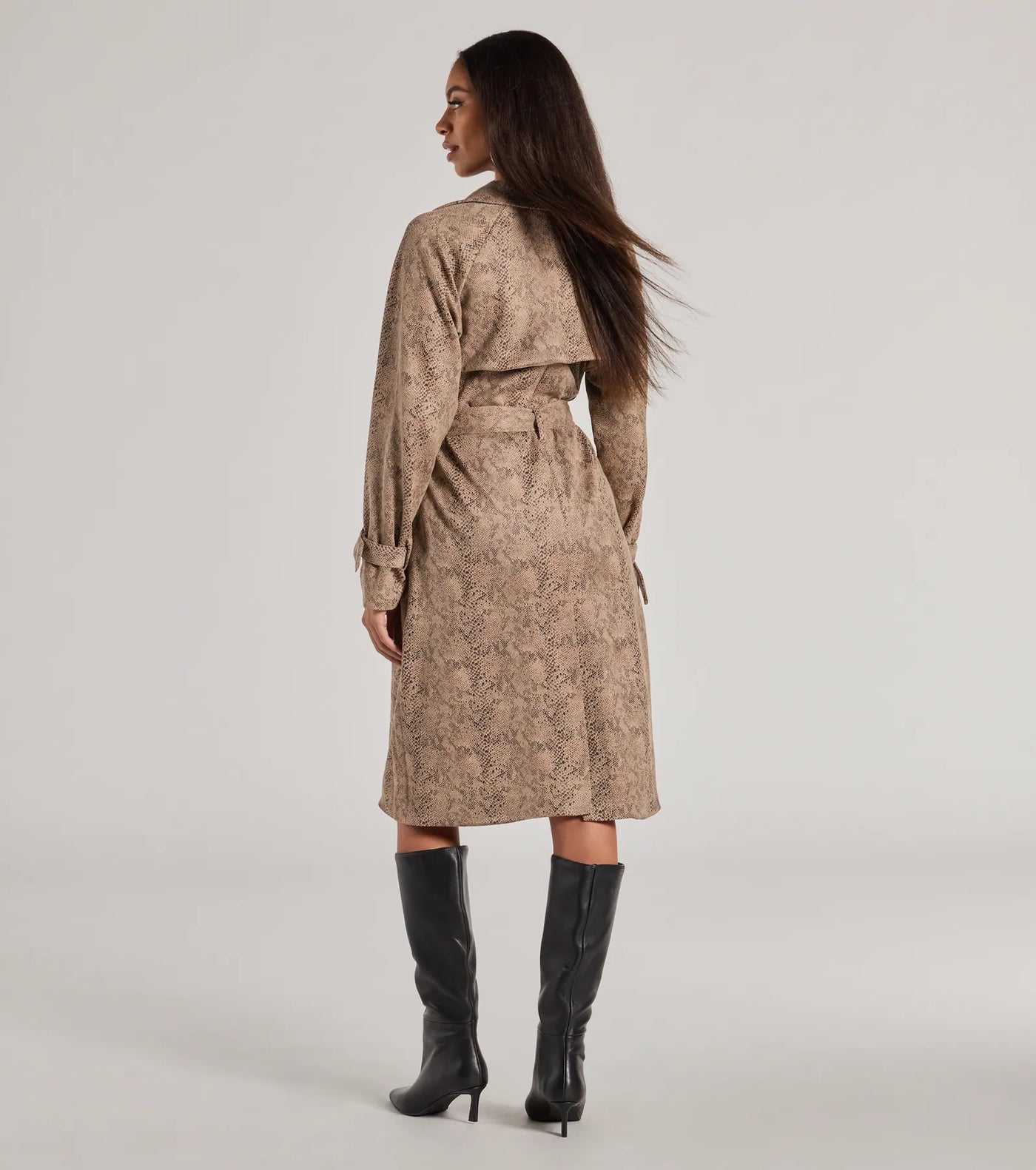 Chic Mood Snake Print Faux Suede Trench Coat