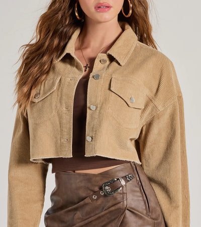 Trendy Essential Corduroy Cropped Jacket