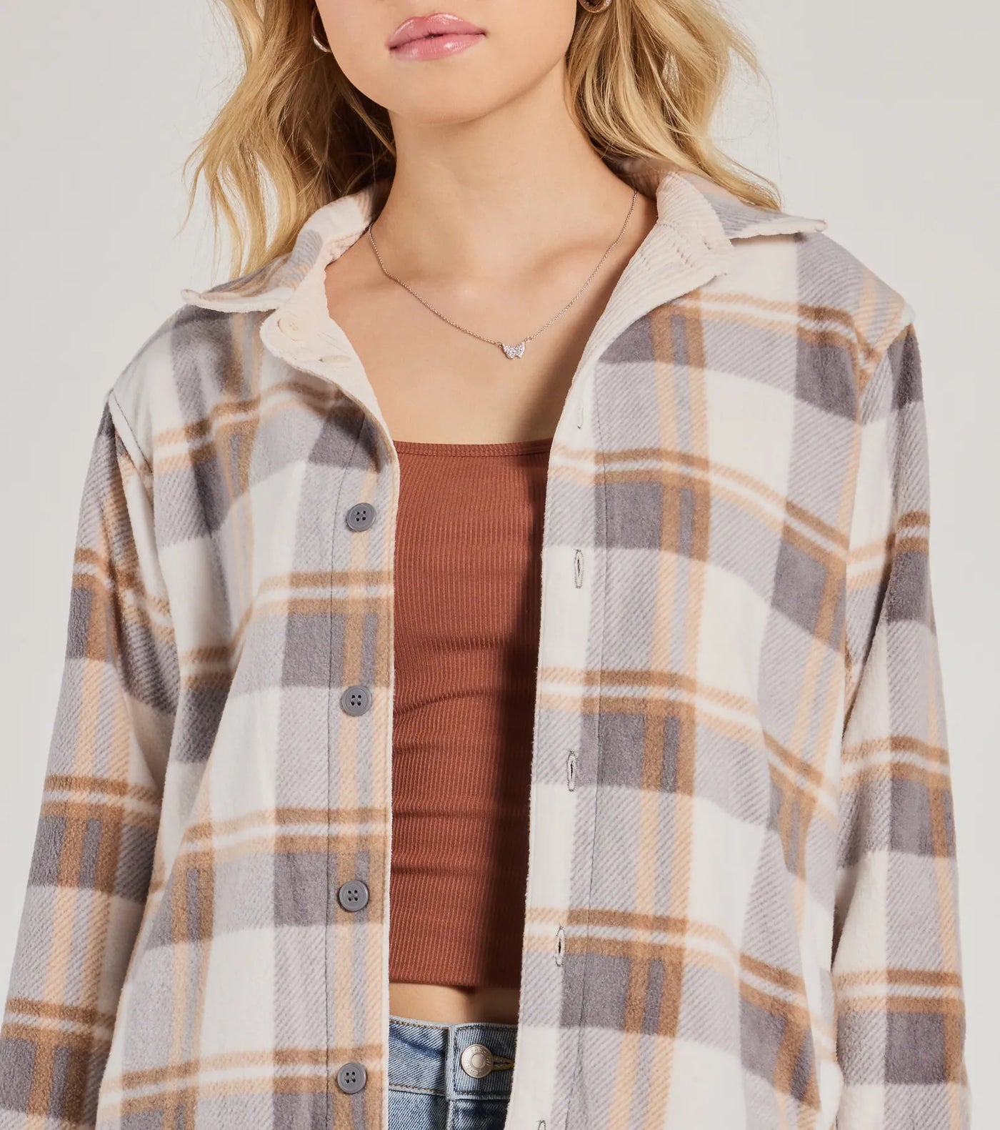 Comfy Season Corduroy And Flannel Reversible Shacket