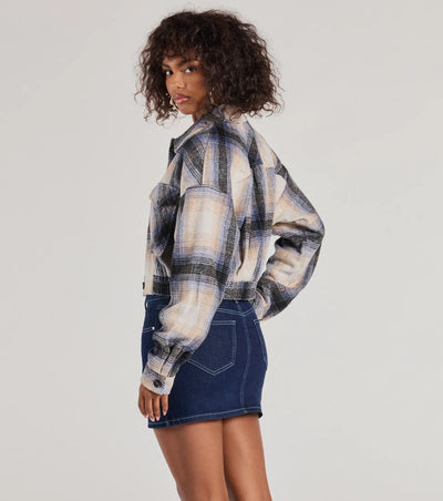 Casually Cozy Plaid Woven Cropped Shacket