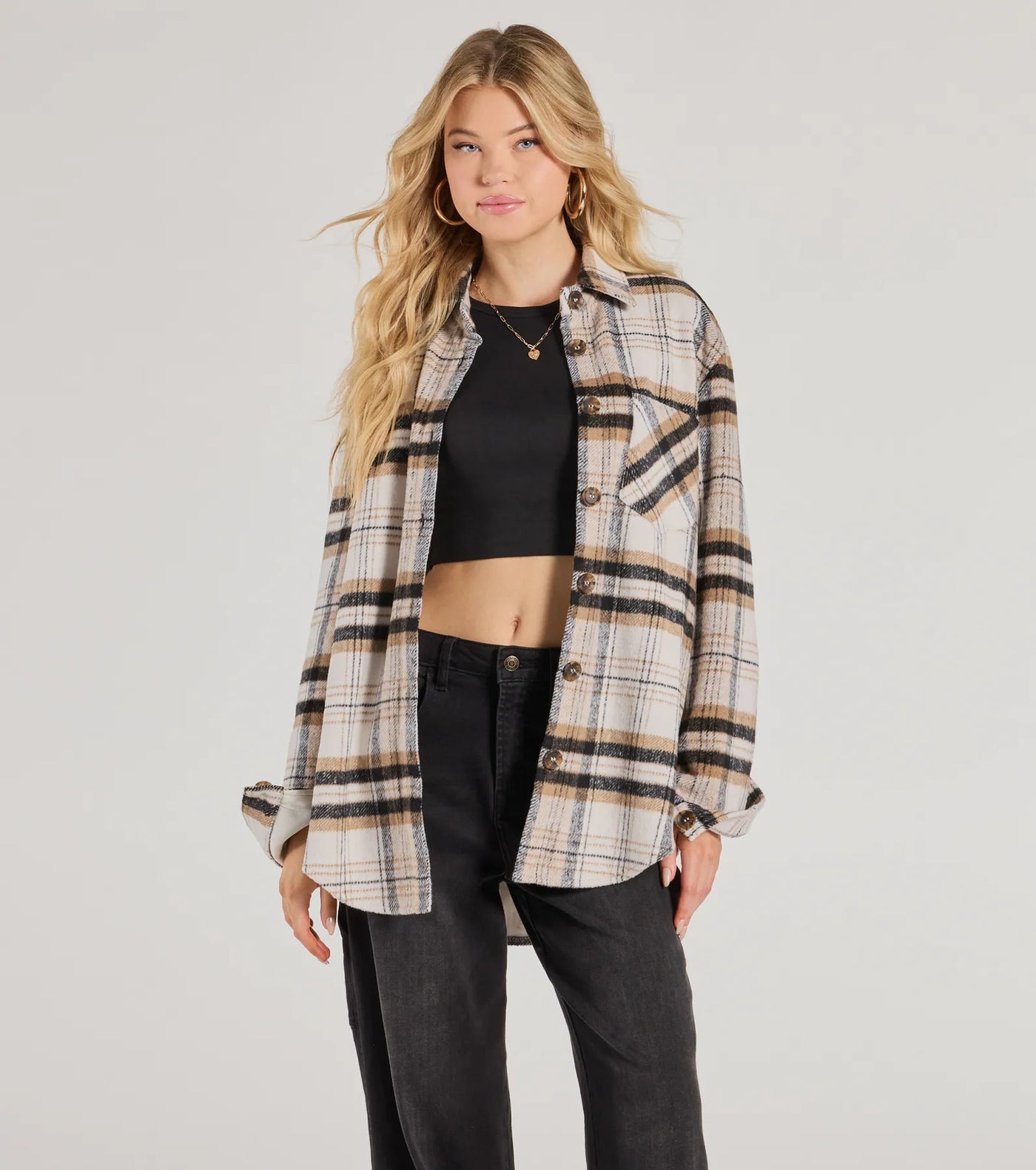 Cozy Layer Plaid Woven Shacket