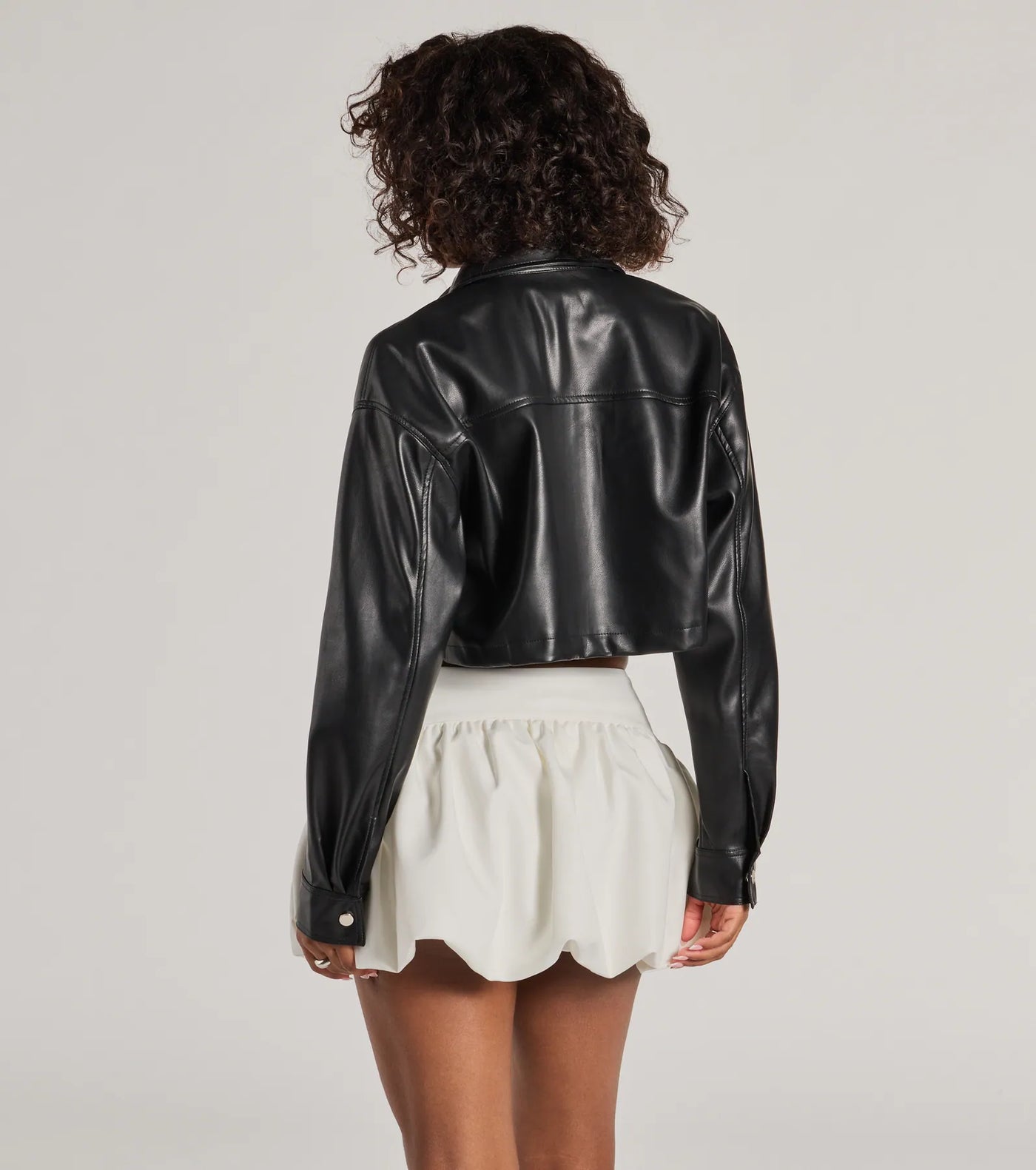 Sleek Staple Cropped Faux Leather Shacket