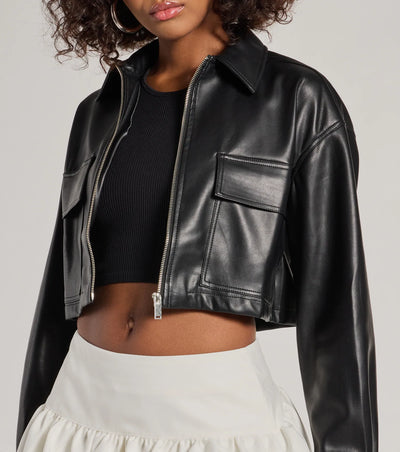 Sleek Staple Cropped Faux Leather Shacket