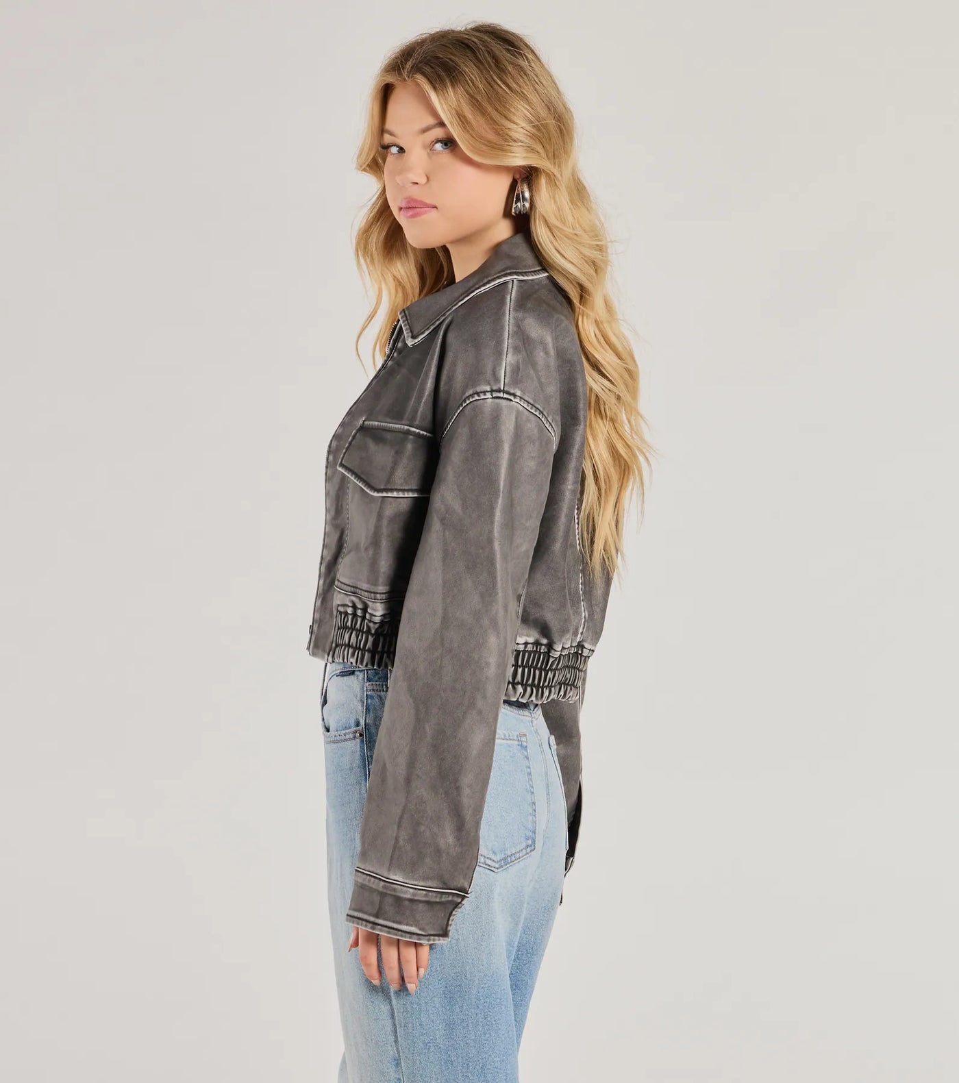 Edgy Attitude Distressed Faux Leather Jacket