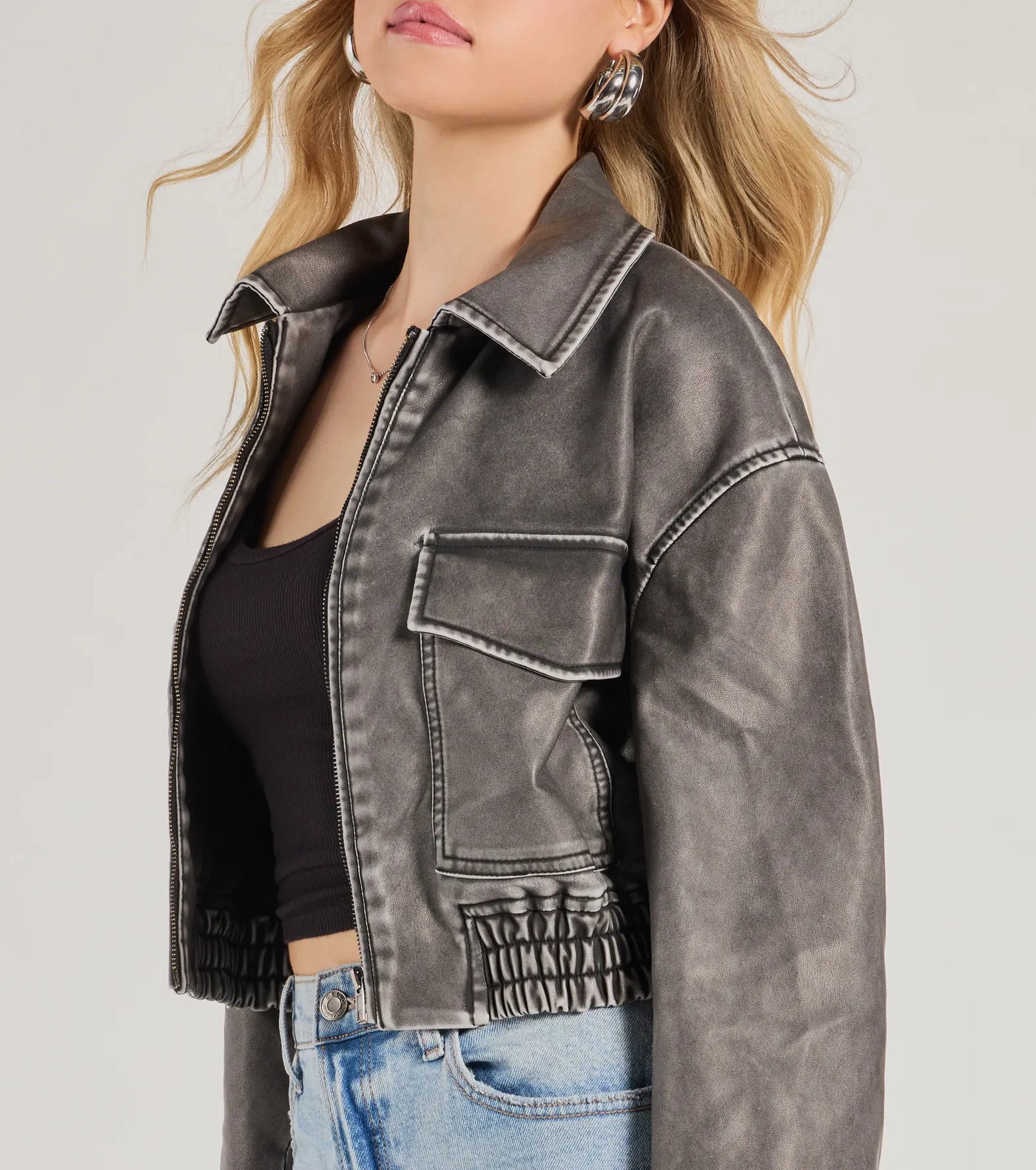 Edgy Attitude Distressed Faux Leather Jacket