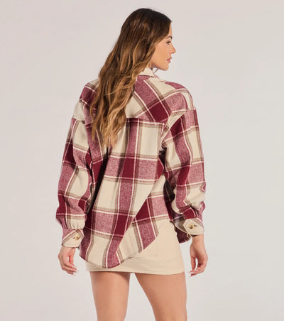 Comfy Cozy Vibes Plaid Woven Oversized Shacket