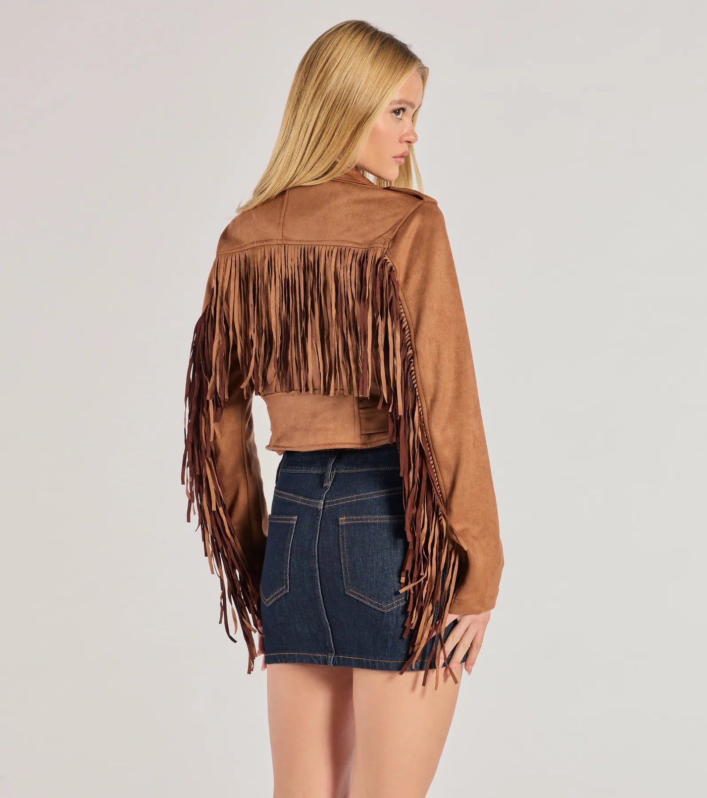 Western Chic Flair Faux Suede Fringe Moto Jacket