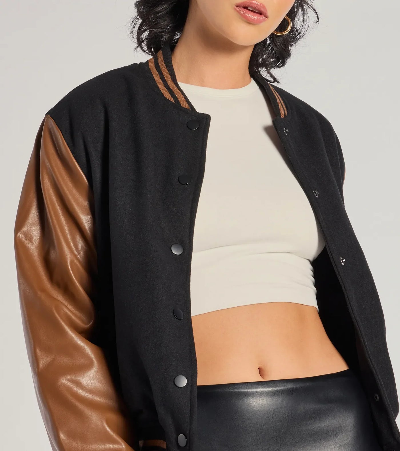 Chic Spirit Faux Wool Varsity Jacket