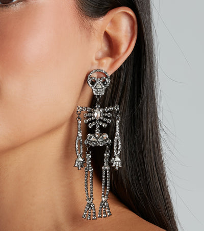 Stylishly Spooky Rhinestone Skeleton Earrings