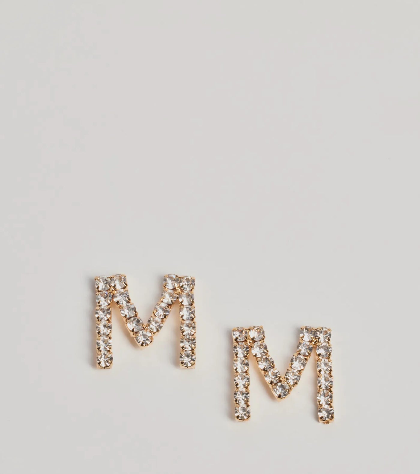 M Initial Rhinestone Stud Earrings