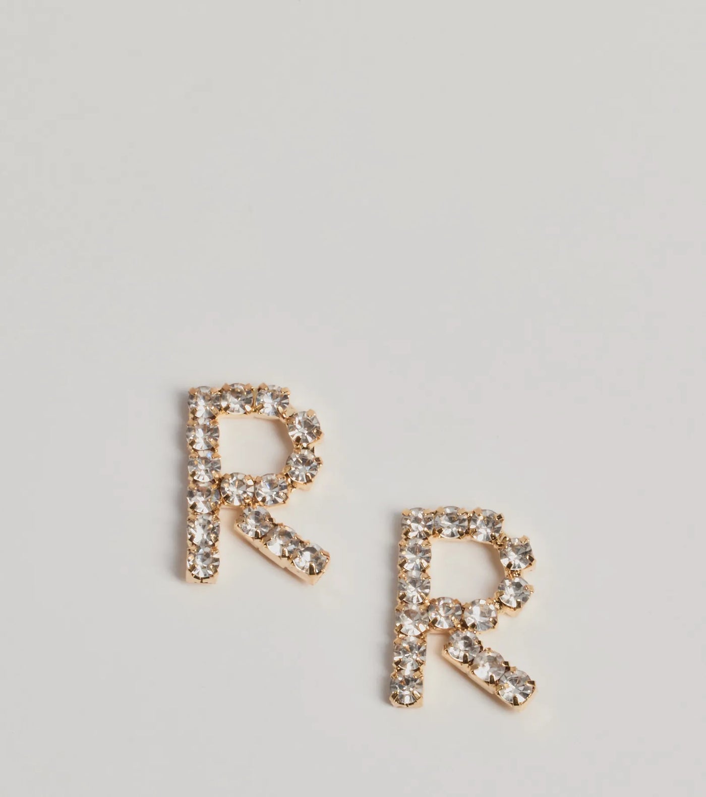 R Initial Rhinestone Stud Earrings