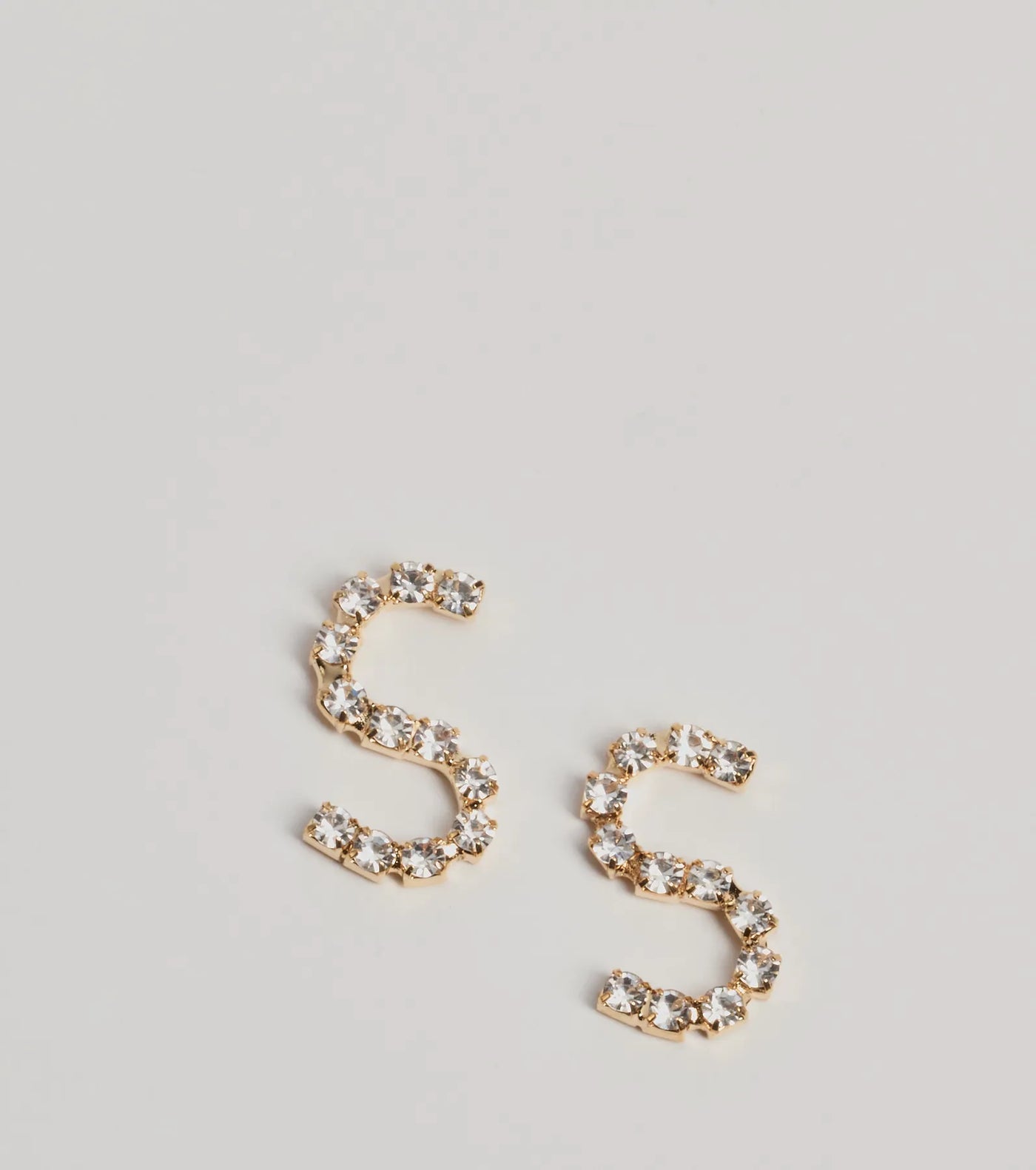 S Initial Rhinestone Stud Earrings