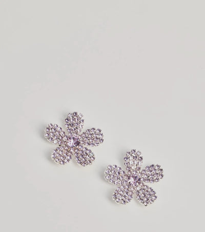 Glam Beauty Rhinestone Flower Stud Earrings