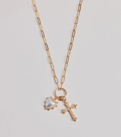 Blessed Romance Heart Cross Pendant Necklace