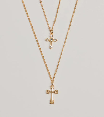 Joyful Glam Layered Cross Charm Necklace