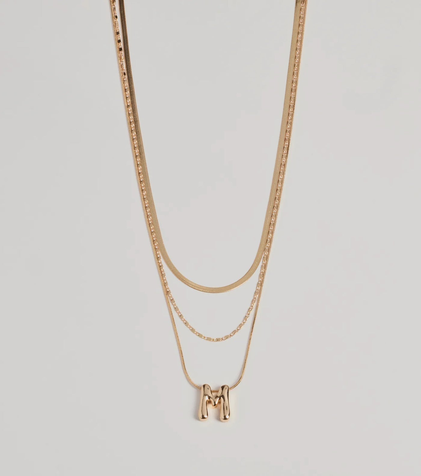 M Initial Layered Bubble Necklace