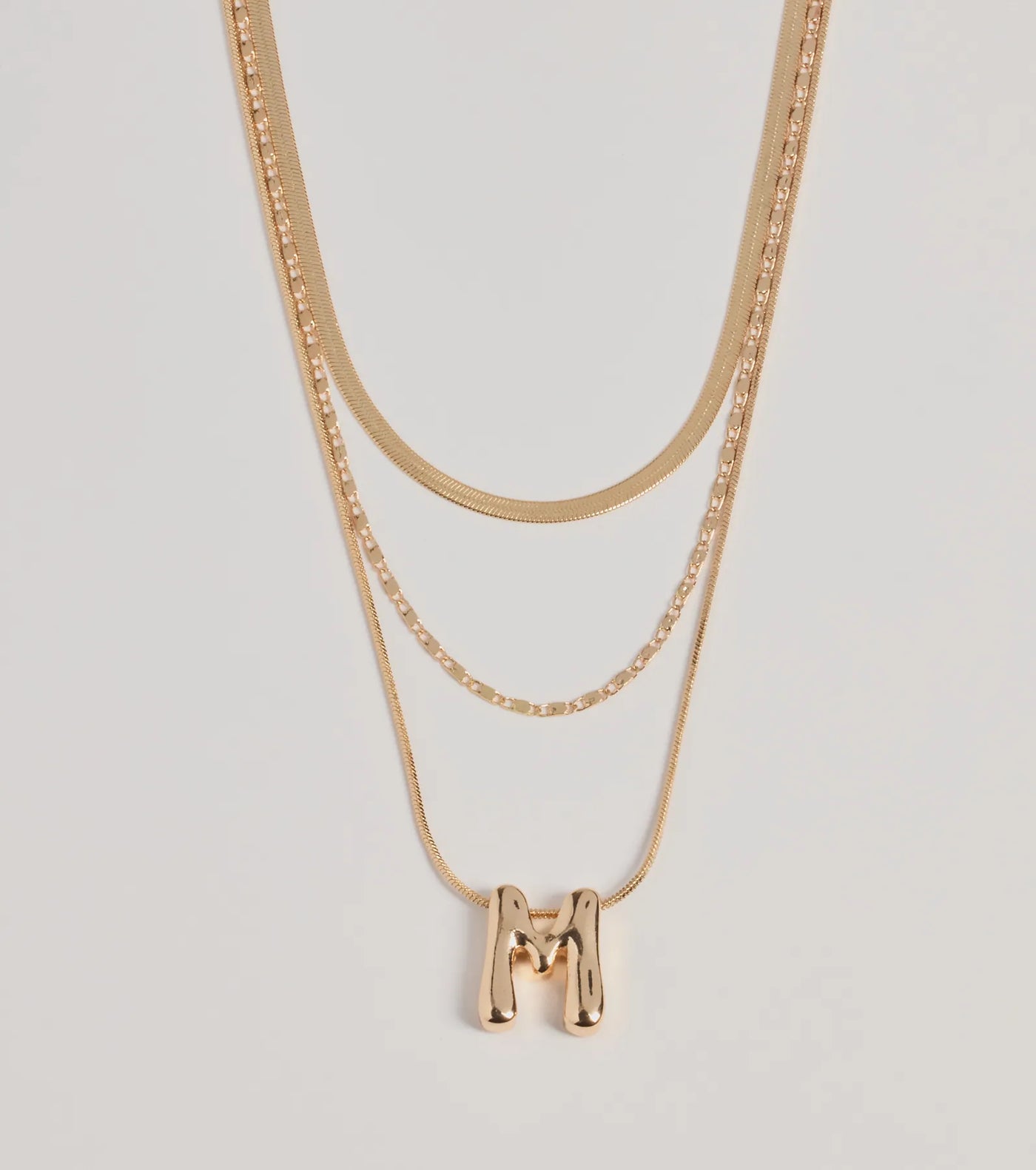 M Initial Layered Bubble Necklace