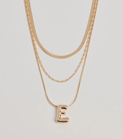 E Initial Layered Bubble Necklace