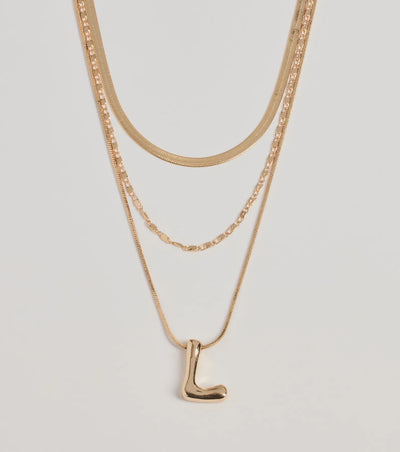 L Initial Layered Bubble Necklace