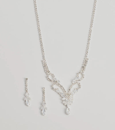 Glam Perfection Rhinestone Necklace And Earrings Set