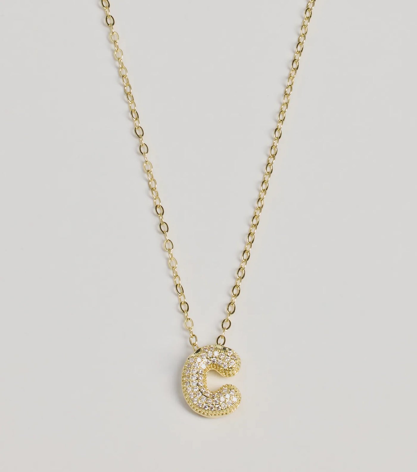 Bubble Letter Monogram Rhinestone Necklace