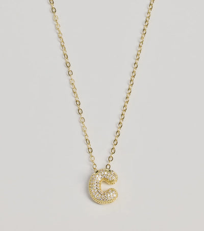 Bubble Letter Monogram Rhinestone Necklace