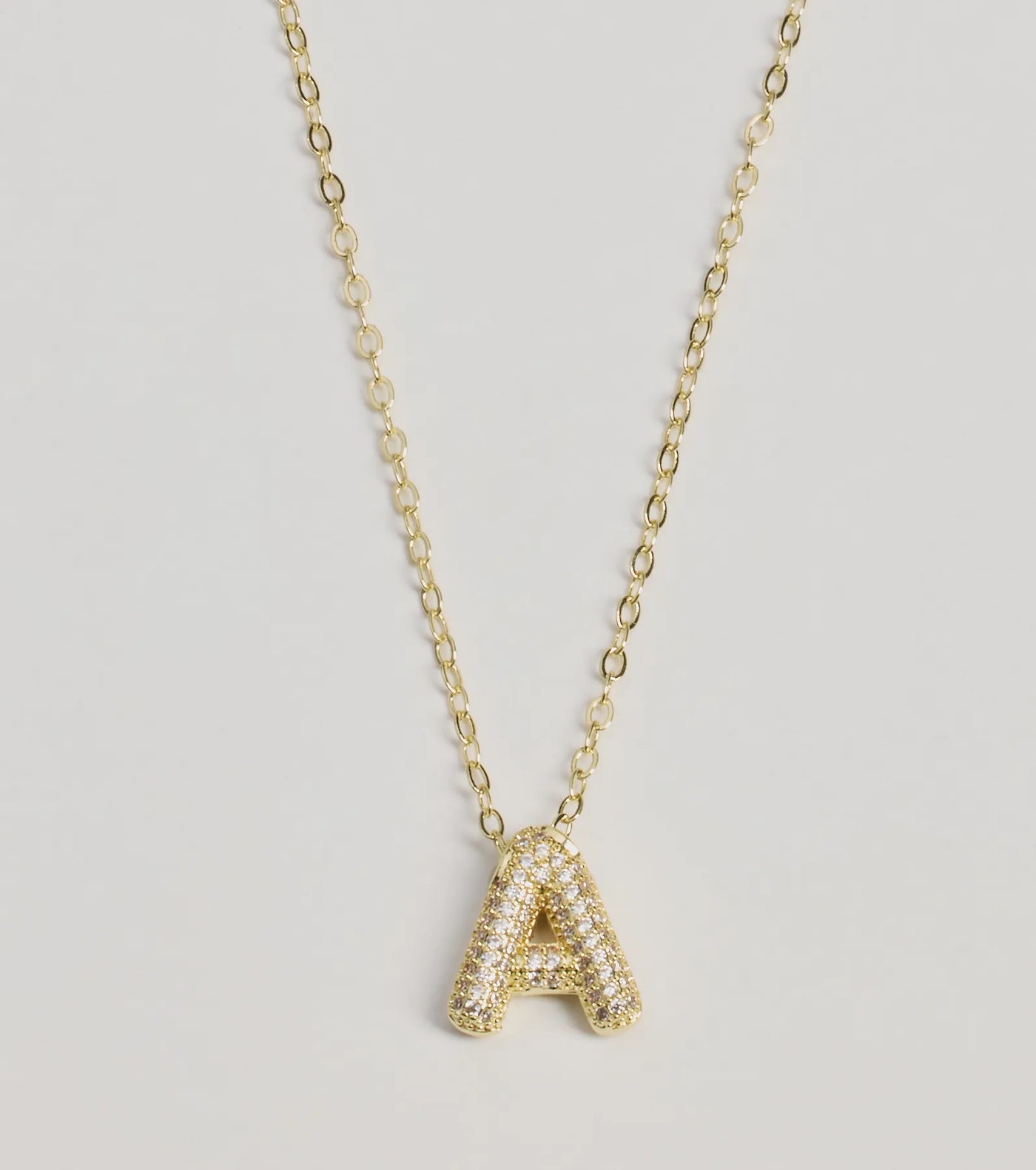 Bubble Letter Monogram Rhinestone Necklace