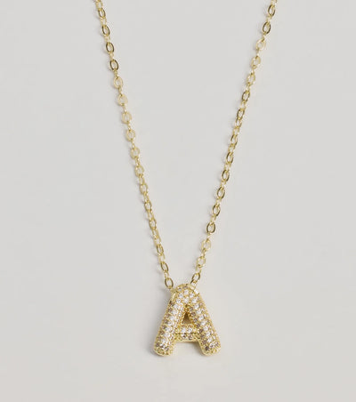 Bubble Letter Monogram Rhinestone Necklace