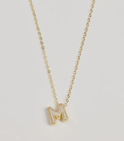 Bubble Letter Monogram Rhinestone Necklace