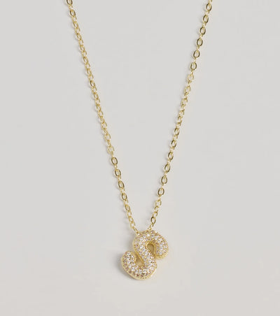 Bubble Letter Monogram Rhinestone Necklace