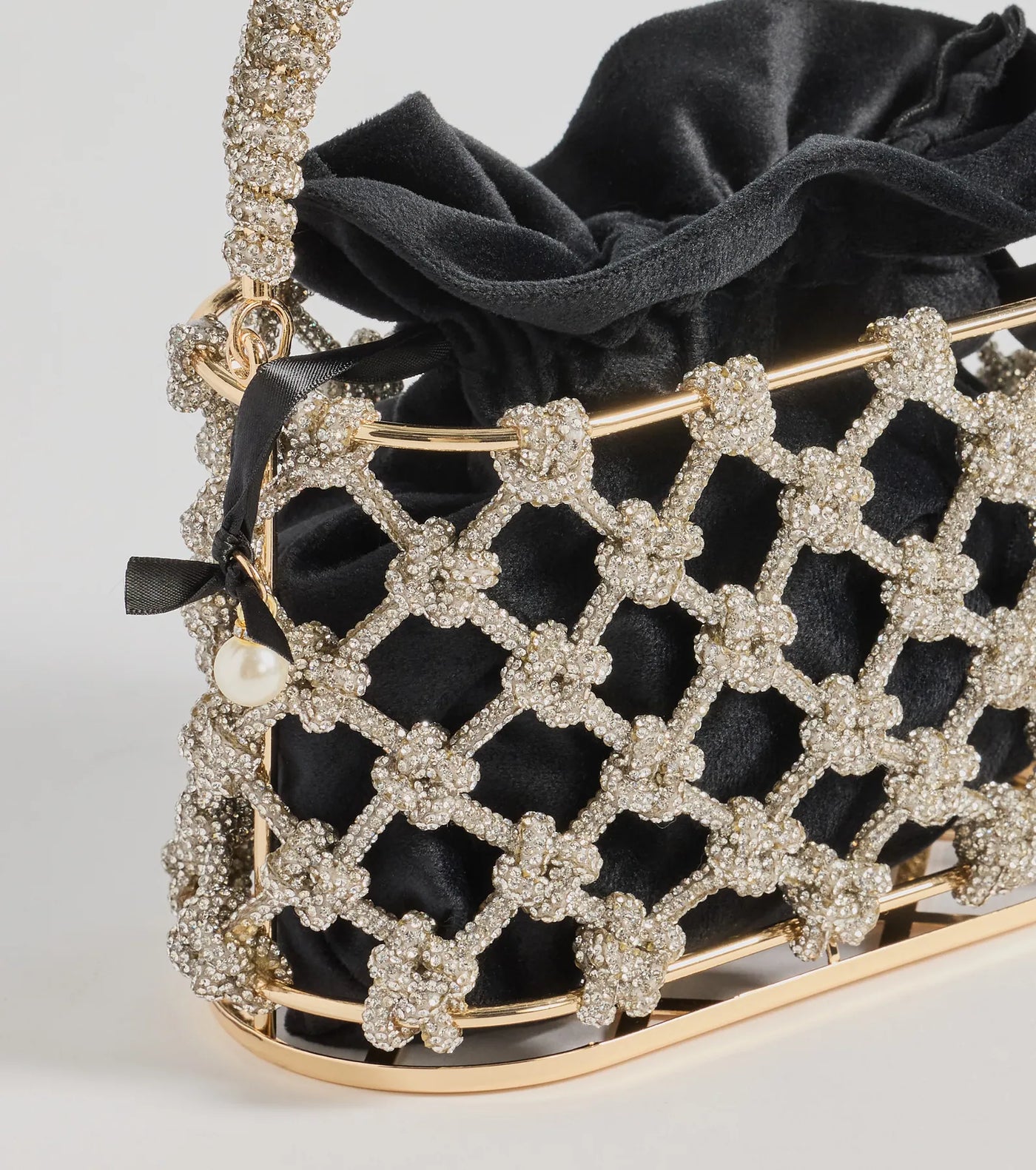 Sparkling Touch Rhinestone Cage Bucket Handbag