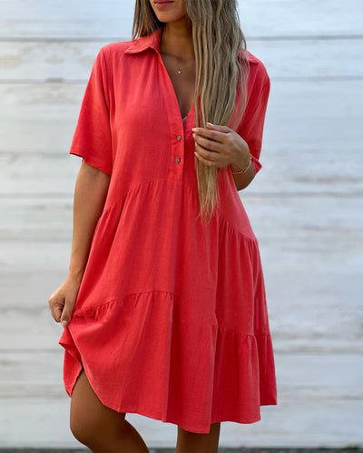 Solid color comfort lapel button dress