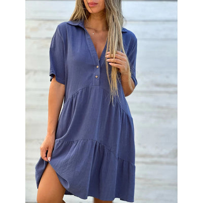 Solid color comfort lapel button dress