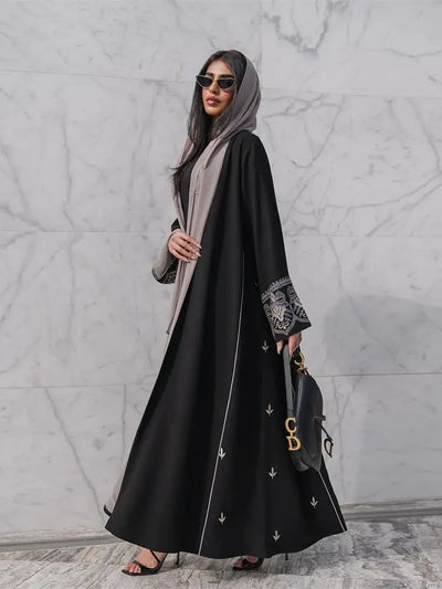 Black Embroidery Open Modest Abaya - Dubai Style - Lumikova