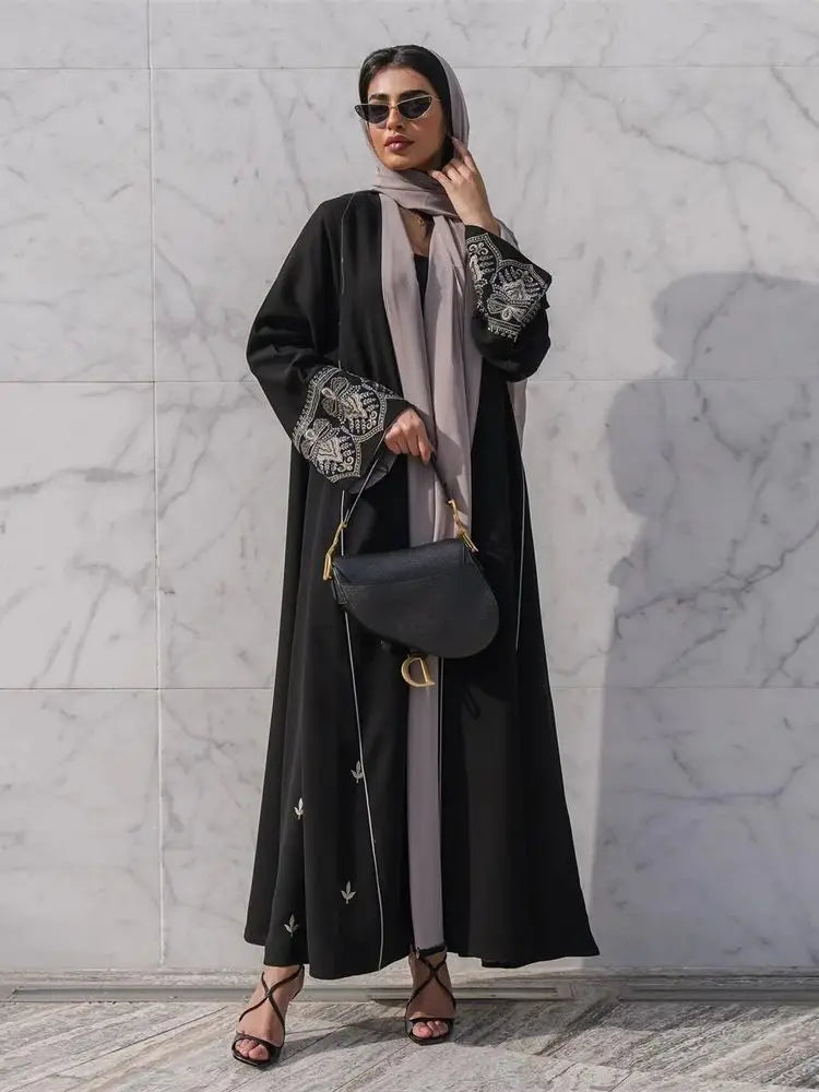 Black Embroidery Open Modest Abaya - Dubai Style - Lumikova