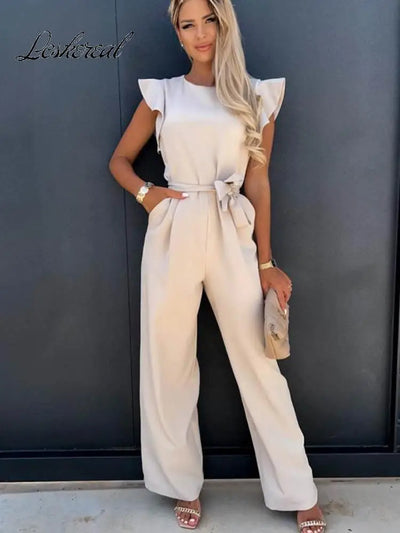 Summer Short Sleeve Wide Leg Jumpsuit | Elegant Vintage Streetwear - Lumikova