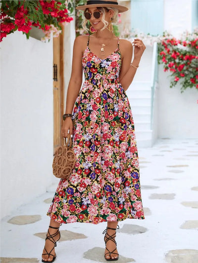 Mira Floral V Neck Sleeveless Dress - Lumikova