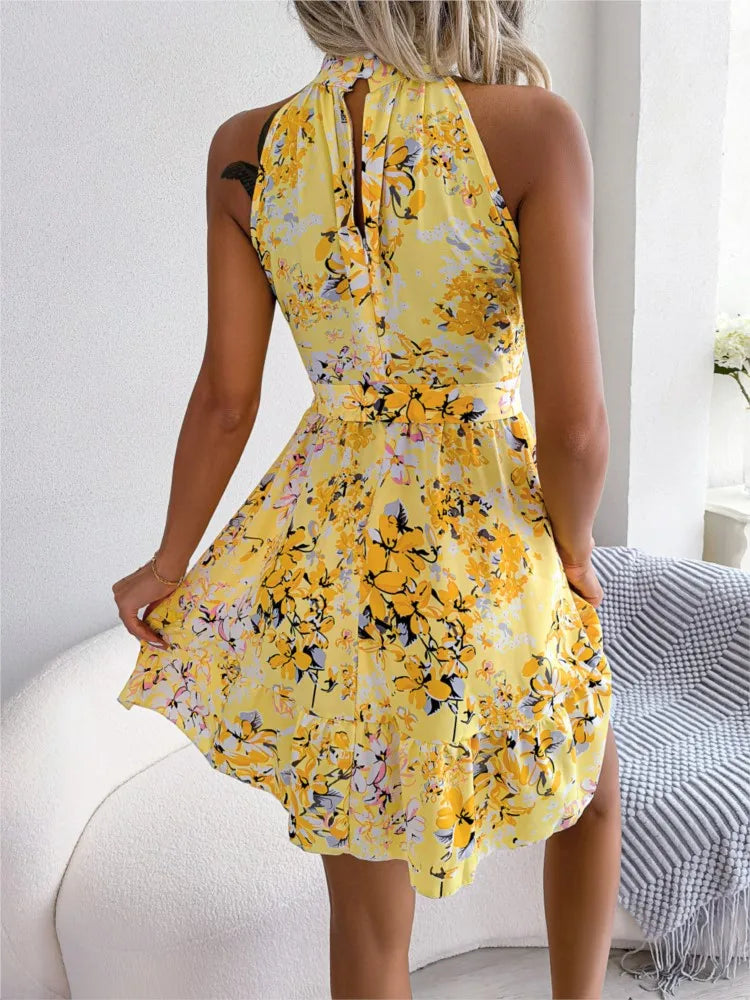 Chey Floral V Neck Sleeveless Mini Dress - Lumikova